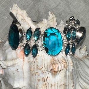 Blue Ocean Quartz + Blue Topaz cluster statement bracelet